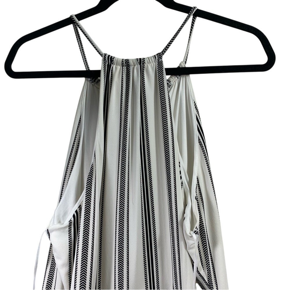 Candies Maxi Dress Womens XL White Black Striped Halter Keyhole Front Slits - Picture 5 of 8